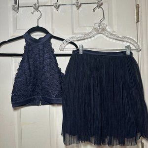 Two Piece Navy Blue Formal Dress